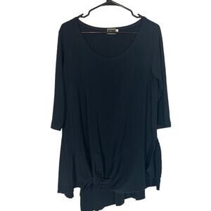 Simpli Black Long Sleeve Tie Front Knot Scoop Neck Long Tunic Blouse Women Sz 8